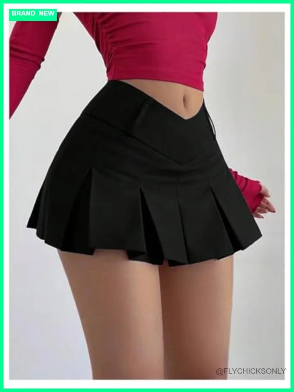 Flared Pleated Low Rise Mini Skirt with Side Zipper